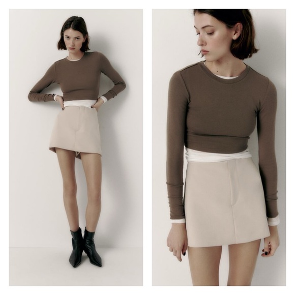 Zara Dresses & Skirts - ZARA Canvas Khaki Mini Skort Skirt Womens Small Blogger Favorite NEW